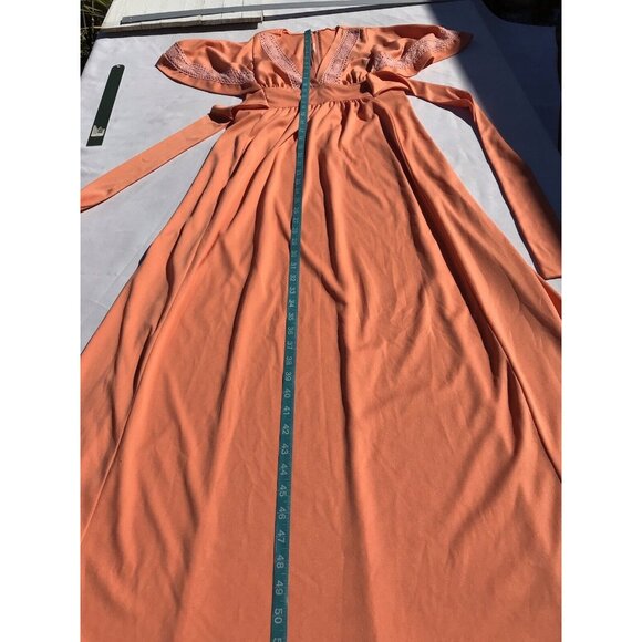 Vtg S M 60s 70s Mod Angel Bell Sleeve Goddess Boho Hippie Polyester Maxi Dress - Picture 3 of 16